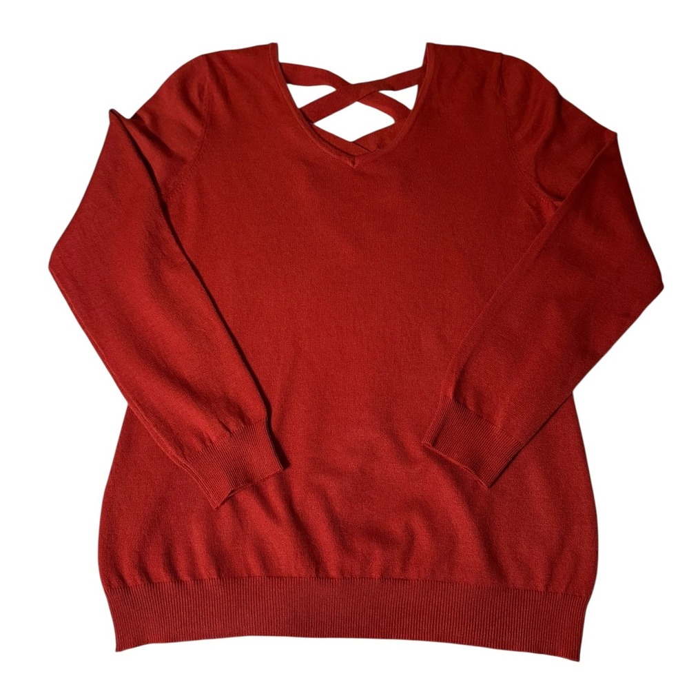 Terracotta V Neck Sweater Criss Cross Back Long Sleeve‎ Pullover Knit Top